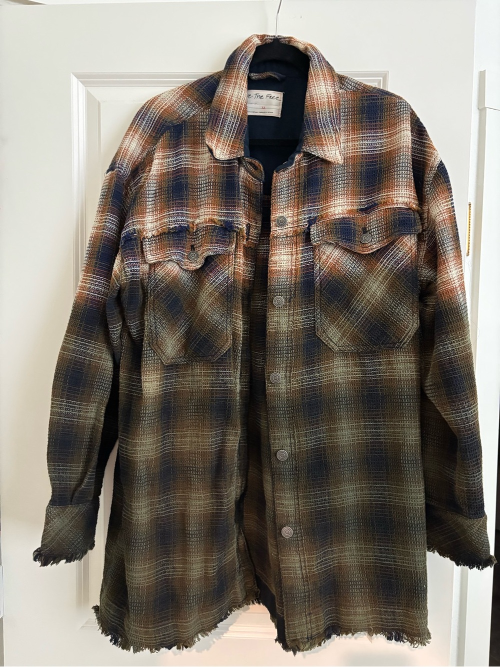 We The Free Anneli Plaid Shacket in Brown, Olive & Blue
